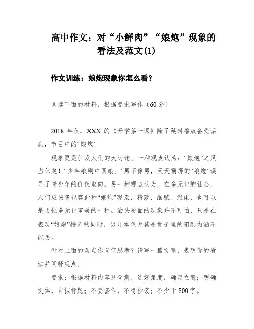 高中作文：对“小鲜肉”“娘炮”现象的看法及范文(1)