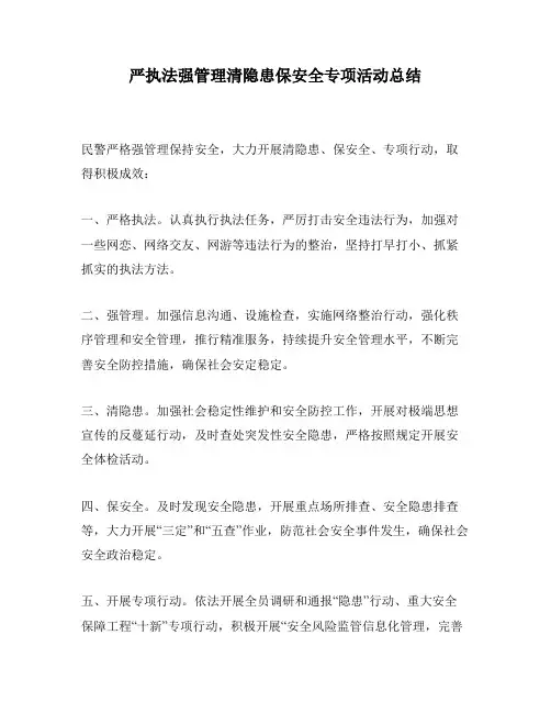 严执法强管理清隐患保安全专项活动总结