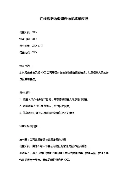 在线数据造假调查询问笔录模板
