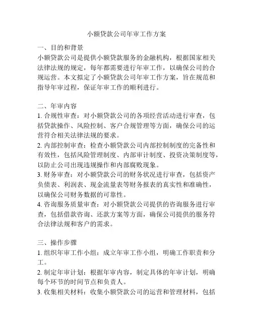 小额贷款公司年审工作方案