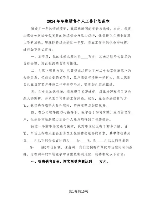 2024年年度销售个人工作计划范本（6篇）