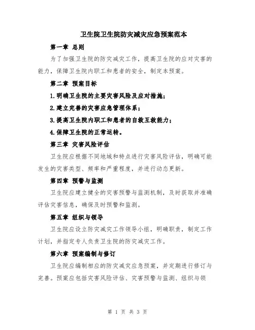 卫生院卫生院防灾减灾应急预案范本