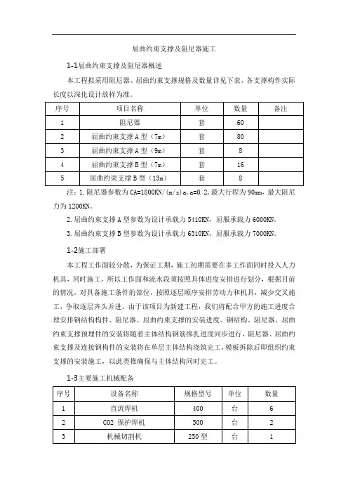 屈曲约束支撑及阻尼器施工