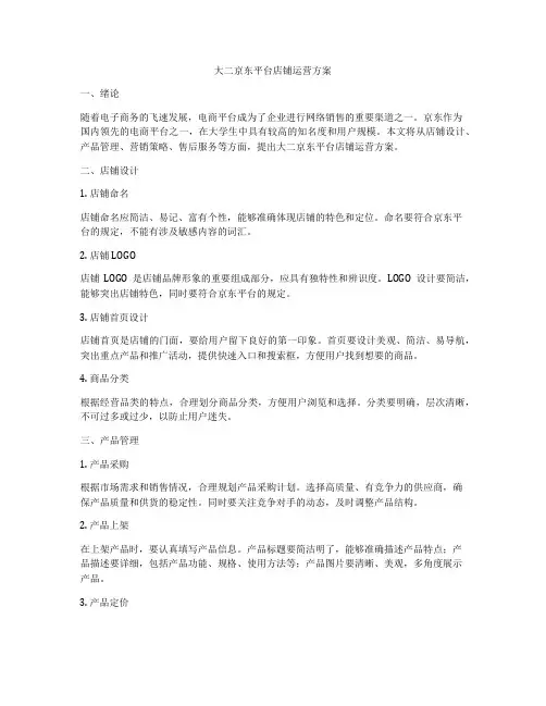 大二京东平台店铺运营方案