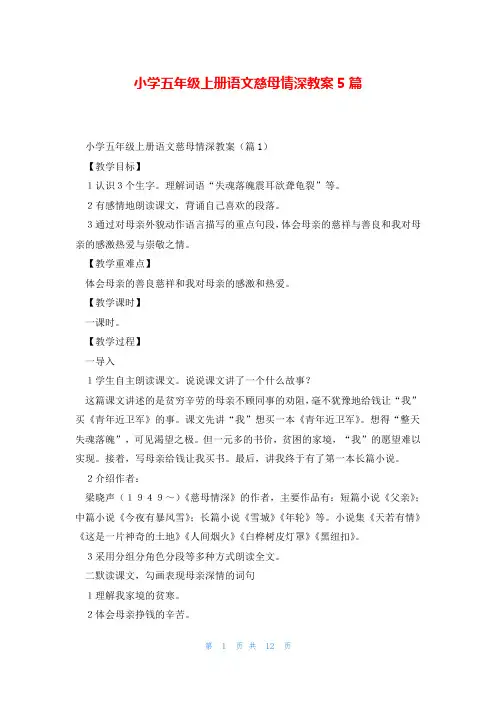 小学五年级上册语文慈母情深教案5篇