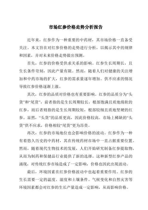 市场红参价格走势分析报告