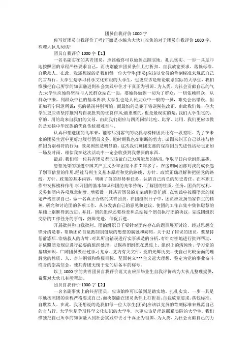 团员自我评价1000字_1