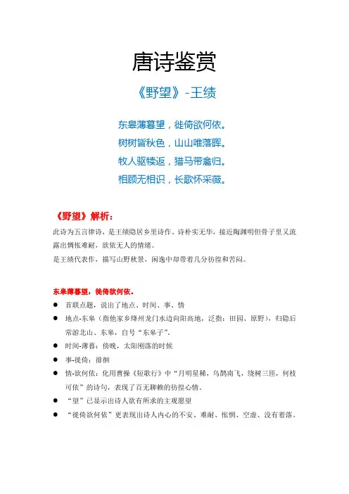 唐诗鉴赏之《野望》赏析