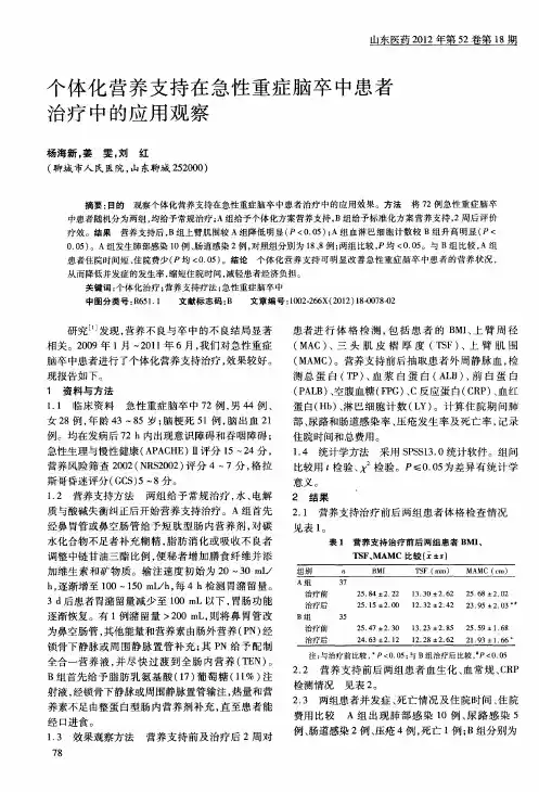 个体化营养支持在急性重症脑卒中患者治疗中的应用观察