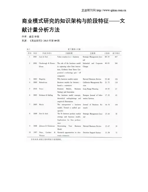 商业模式研究的知识架构与阶段特征——文献计量分析方法