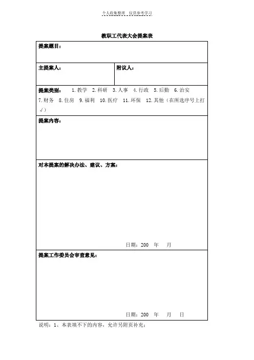 教职工代表大会提案表