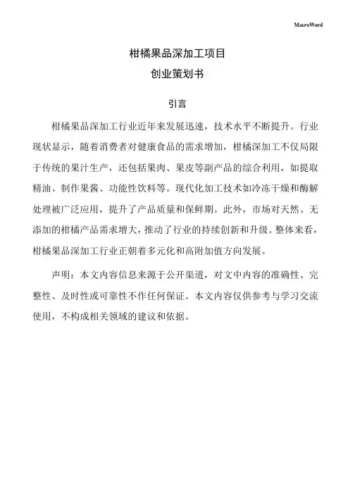柑橘果品深加工项目创业策划书