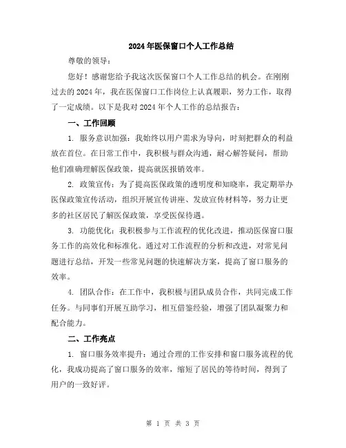 2024年医保窗口个人工作总结