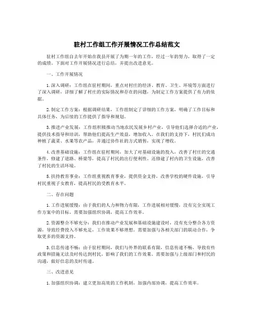 驻村工作组工作开展情况工作总结范文