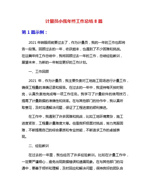 计量员小我年终工作总结8篇