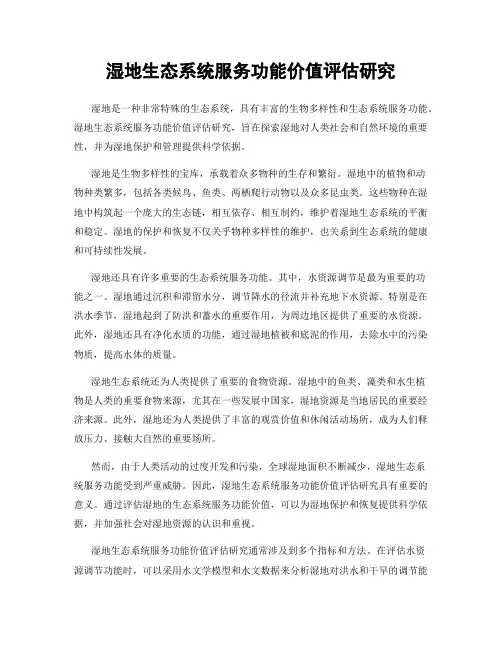湿地生态系统服务功能价值评估研究