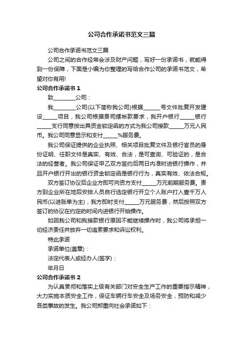 公司合作承诺书范文三篇
