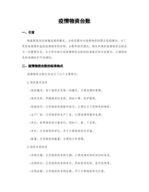 疫情物资台账