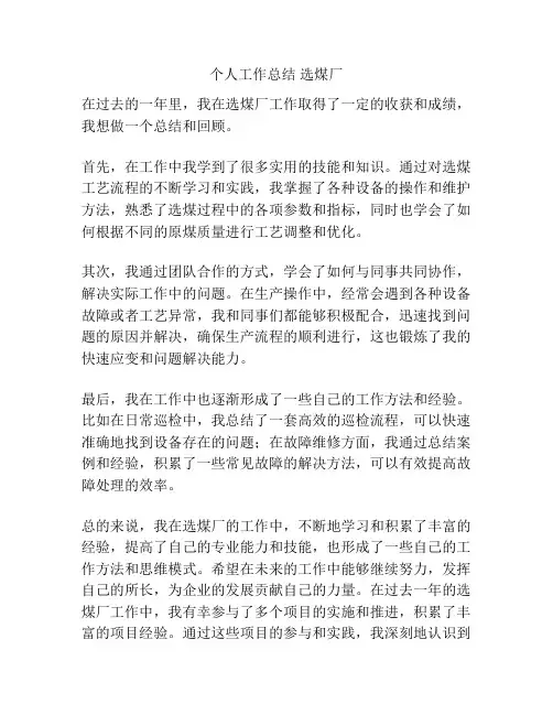 个人工作总结 选煤厂