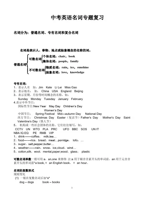 中考英语名词专项复习