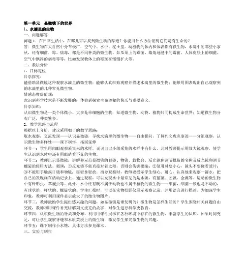小学科学六年级教材分析 - 第一单元 显微镜下的世界