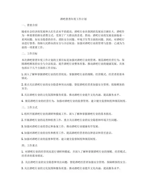酒吧督查年度工作计划