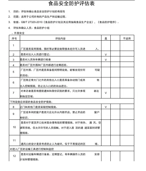 食品安全防护评估表