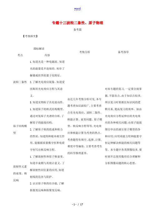 (江苏专用)高考物理一轮复习 专题十三 波粒二象性、原子物理(含解析)-人教版高三全册物理试题