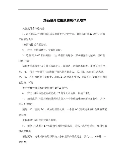 鸡胚成纤维细胞的制作及培养