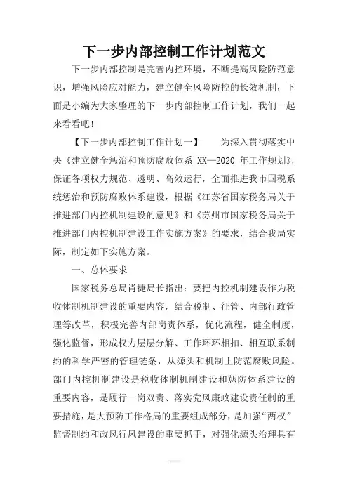 下一步内部控制工作计划范文