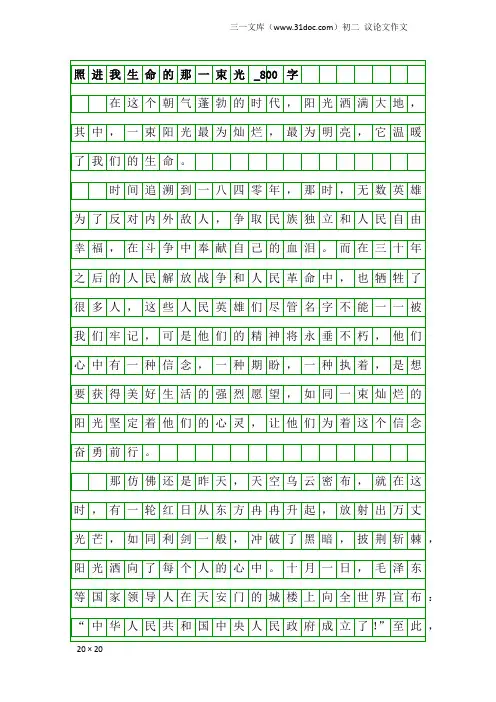 初二议论文作文：照进我生命的那一束光_800字
