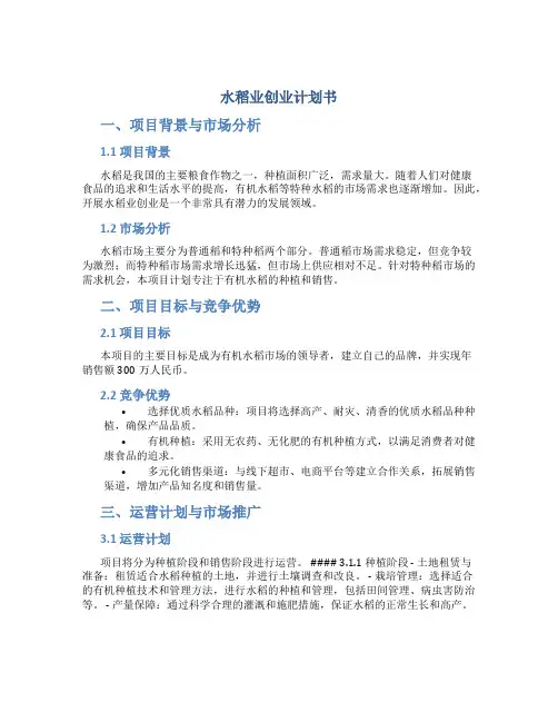 水稻业创业计划书