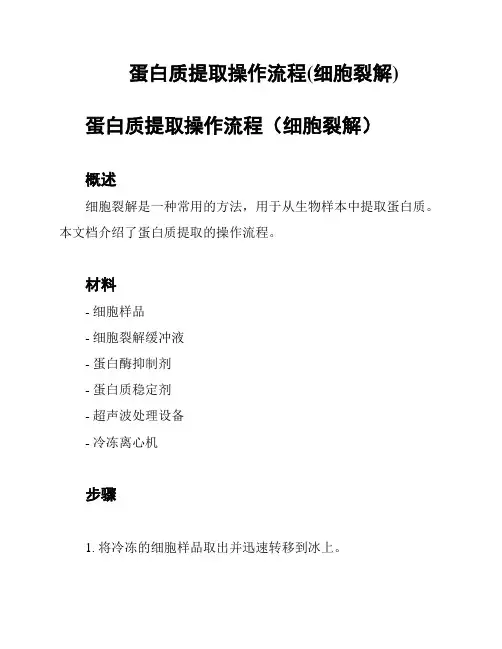 蛋白质提取操作流程(细胞裂解)