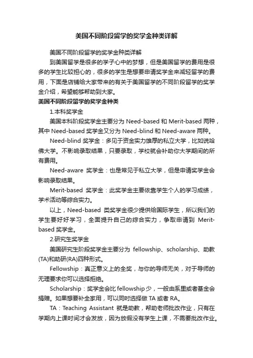 美国不同阶段留学的奖学金种类详解