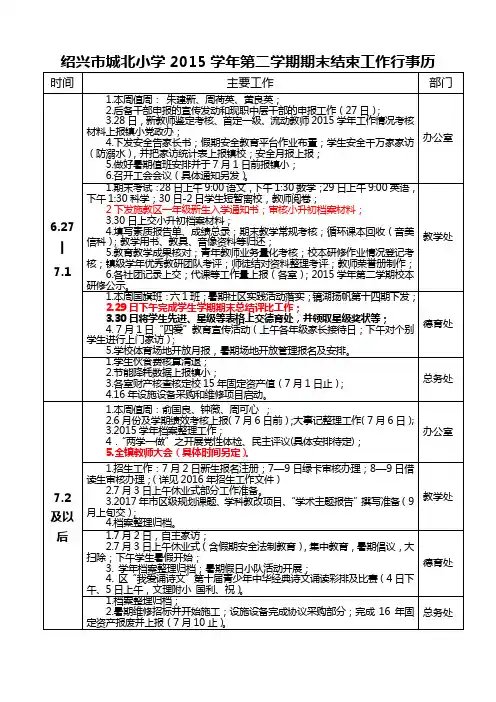第二学期期末结束工作行事历20160624