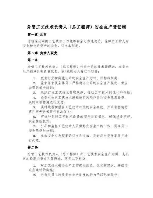 分管工艺技术负责人(总工程师)安全生产责任制