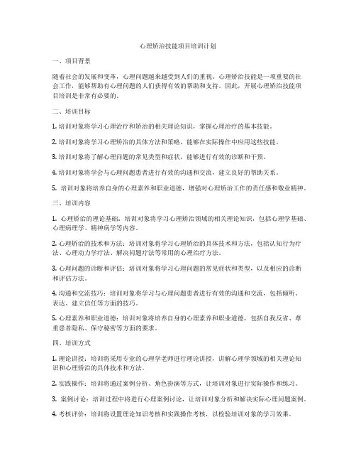 心理矫治技能项目培训计划