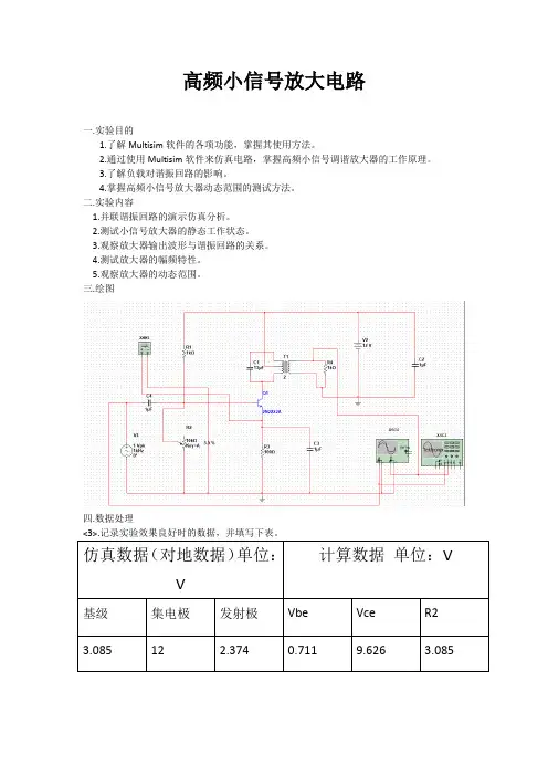 高频小信号放大电路实验报告