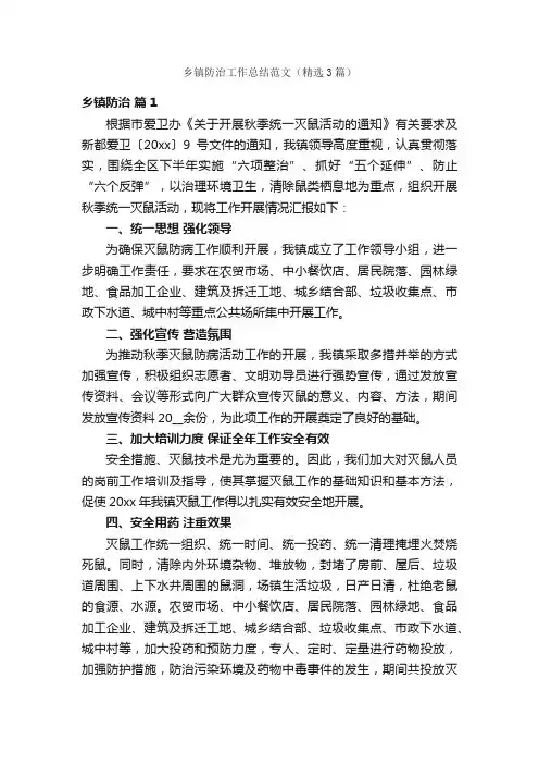 乡镇防治工作总结范文（精选3篇）