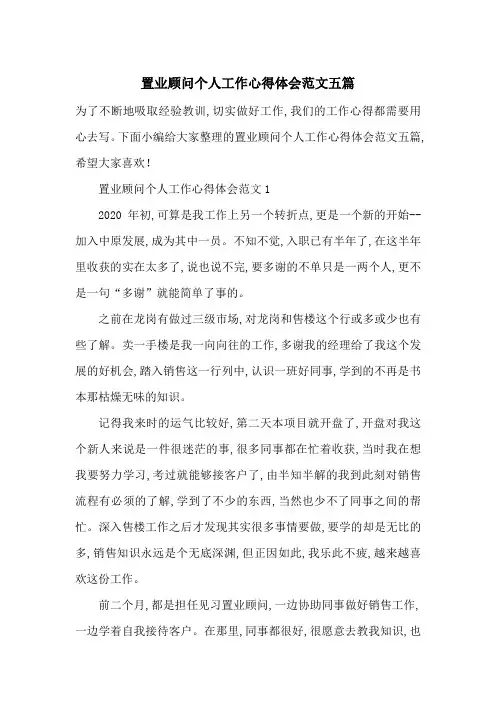最新置业顾问个人工作心得体会范文五篇