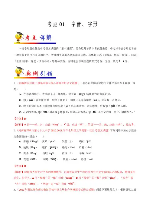 考点01 字音、字形-备战2021年中考语文考点一遍过(浙江专用)