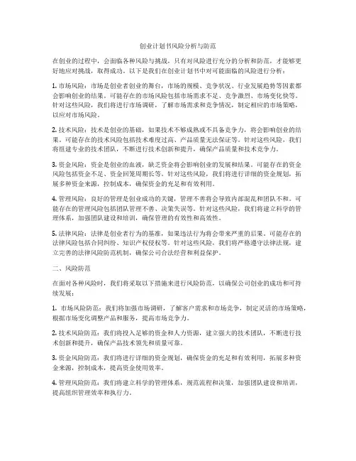 创业计划书风险分析与防范