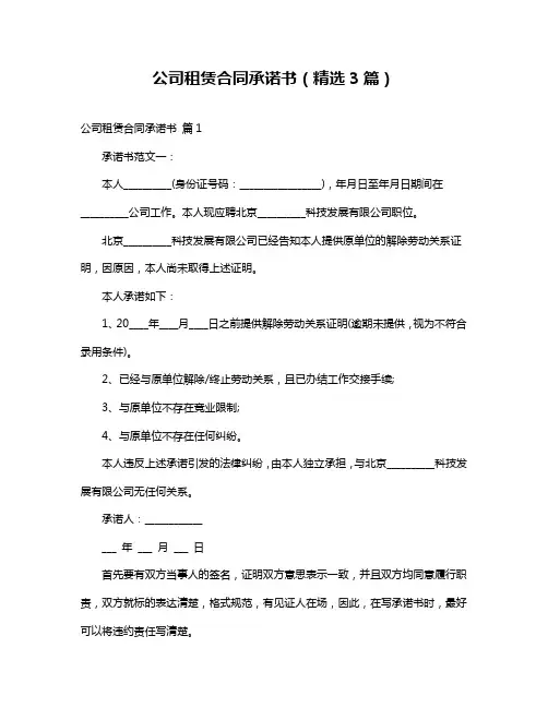 公司租赁合同承诺书(精选3篇)