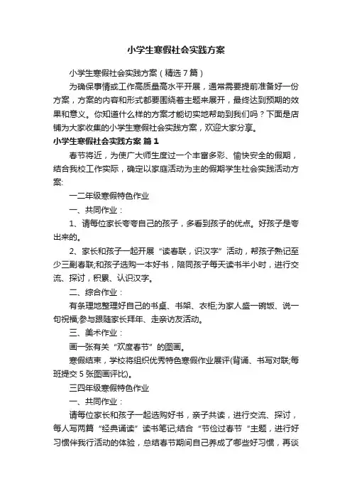 小学生寒假社会实践方案