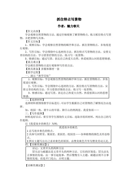 《抓住特点写景物》作文教学设计