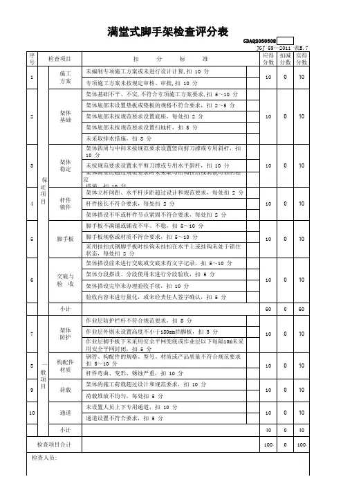 最新版JGJ59-2011安全检查评分表(全套自动计算)