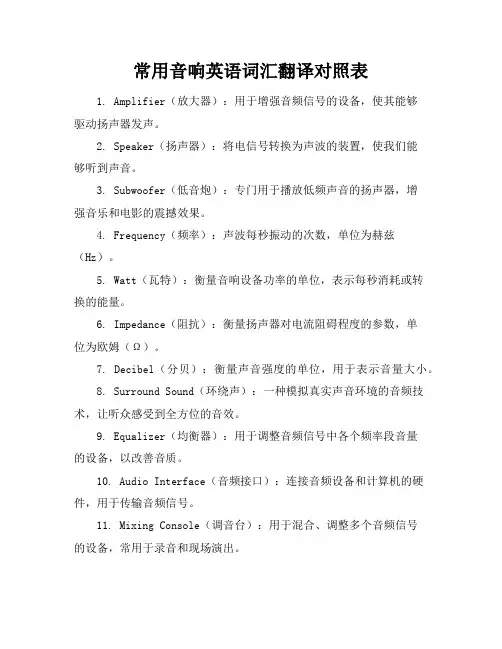 常用音响英语词汇翻译对照表