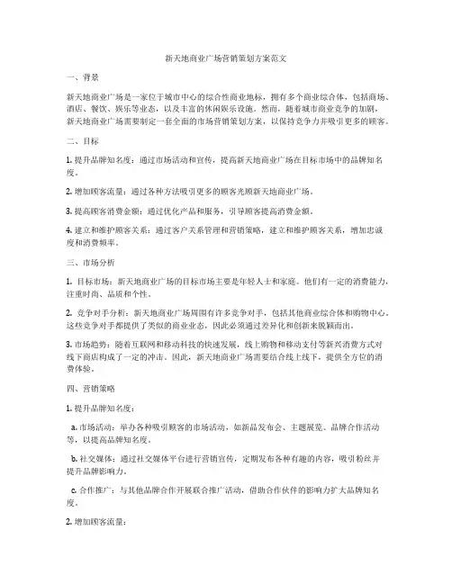 新天地商业广场营销策划方案范文