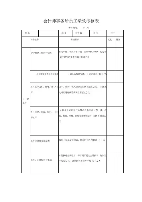会计师事务所员式 绩效考核表