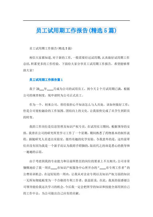 员工试用期工作报告(精选5篇)